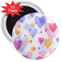 Watercolor Cute Hearts Background 3  Magnets (10 Pack)  by TastefulDesigns