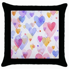 Watercolor Cute Hearts Background Throw Pillow Case (black) by TastefulDesigns