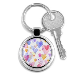 Watercolor Cute Hearts Background Key Chains (round)  by TastefulDesigns