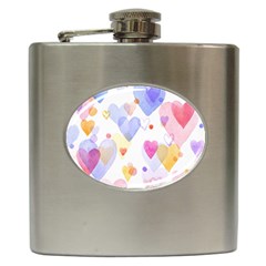 Watercolor Cute Hearts Background Hip Flask (6 Oz) by TastefulDesigns