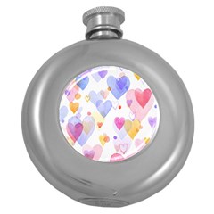 Watercolor Cute Hearts Background Round Hip Flask (5 Oz) by TastefulDesigns