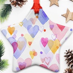 Watercolor Cute Hearts Background Star Ornament (two Sides) by TastefulDesigns