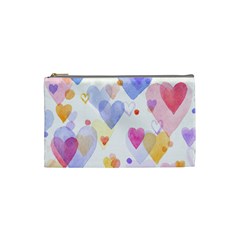 Watercolor Cute Hearts Background Cosmetic Bag (small)  by TastefulDesigns