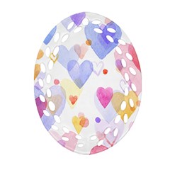 Watercolor Cute Hearts Background Ornament (oval Filigree)