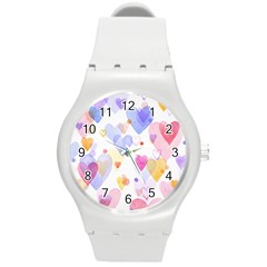 Watercolor Cute Hearts Background Round Plastic Sport Watch (m) by TastefulDesigns