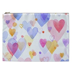 Watercolor Cute Hearts Background Cosmetic Bag (xxl)  by TastefulDesigns