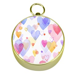 Watercolor Cute Hearts Background Gold Compasses by TastefulDesigns