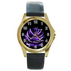 Rose Flower Design Nature Blossom Round Gold Metal Watch