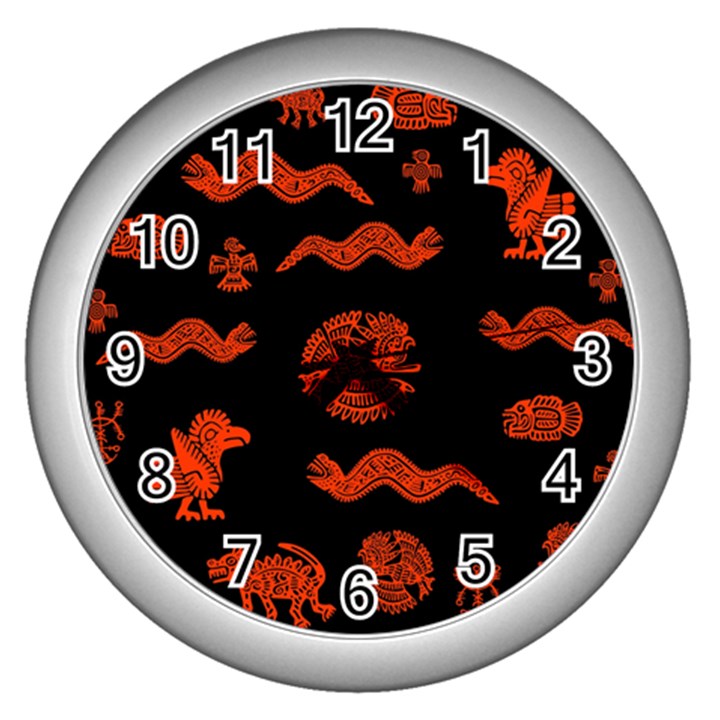 Aztecs pattern Wall Clocks (Silver) 