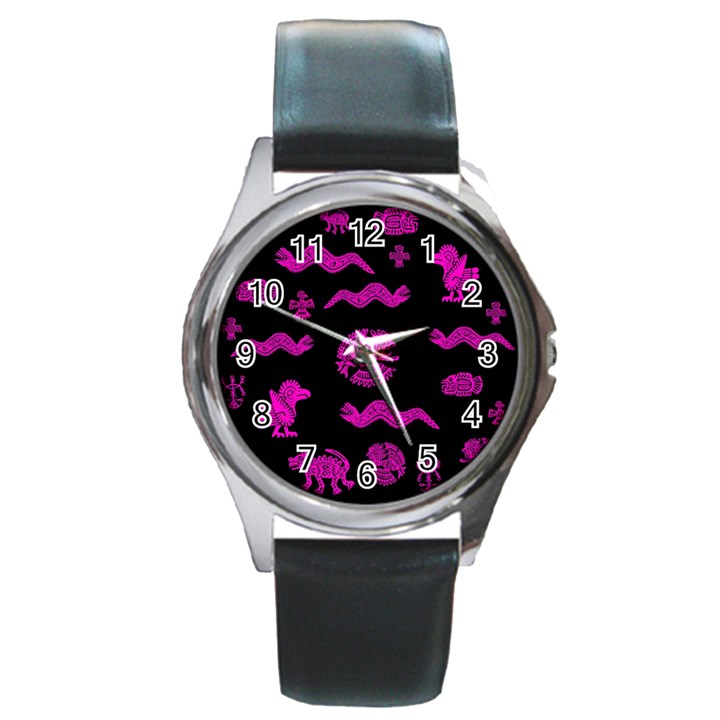 Aztecs pattern Round Metal Watch