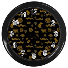 Aztecs Pattern Wall Clocks (black) by ValentinaDesign