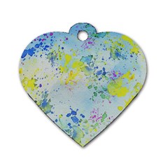 Watercolors Splashes              Dog Tag Heart (one Side) by LalyLauraFLM