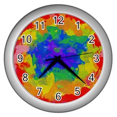 Colorful Paint Texture           Wall Clock (silver) by LalyLauraFLM