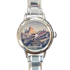 Fitz Roy And Poincenot Mountains Lake View   Patagonia Round Italian Charm Watch by dflcprints