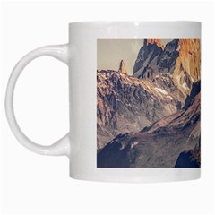 Fitz Roy And Poincenot Mountains Lake View   Patagonia White Mugs by dflcprints