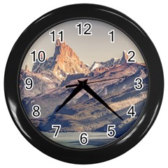 Fitz Roy And Poincenot Mountains Lake View   Patagonia Wall Clocks (black) by dflcprints