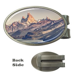 Fitz Roy And Poincenot Mountains Lake View   Patagonia Money Clips (oval)  by dflcprints