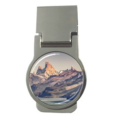 Fitz Roy And Poincenot Mountains Lake View   Patagonia Money Clips (round)  by dflcprints