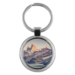 Fitz Roy And Poincenot Mountains Lake View   Patagonia Key Chains (round)  by dflcprints