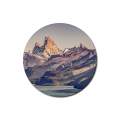 Fitz Roy And Poincenot Mountains Lake View   Patagonia Rubber Round Coaster (4 Pack)  by dflcprints