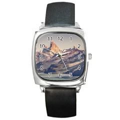 Fitz Roy And Poincenot Mountains Lake View   Patagonia Square Metal Watch by dflcprints