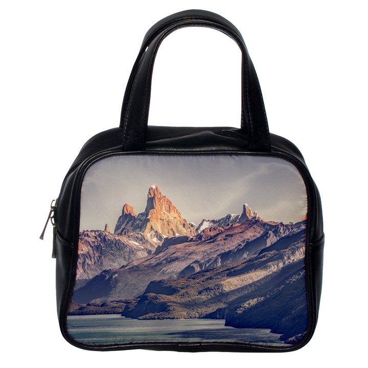 Fitz Roy And Poincenot Mountains Lake View   Patagonia Classic Handbags (One Side)