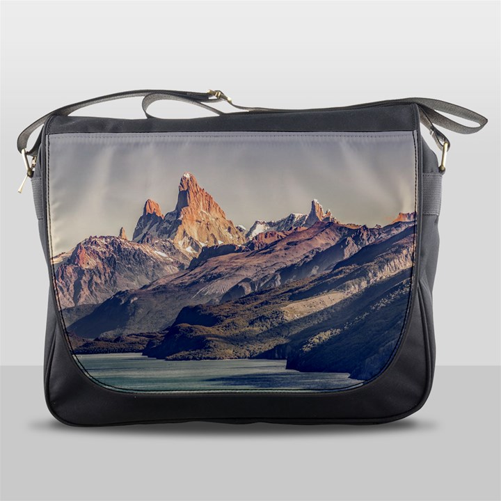 Fitz Roy And Poincenot Mountains Lake View   Patagonia Messenger Bags