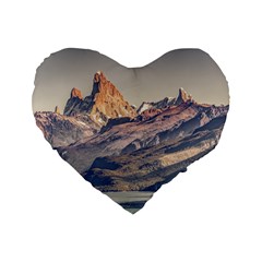 Fitz Roy And Poincenot Mountains Lake View   Patagonia Standard 16  Premium Heart Shape Cushions by dflcprints