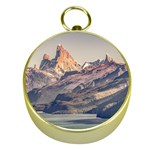 Fitz Roy And Poincenot Mountains Lake View   Patagonia Gold Compasses Front