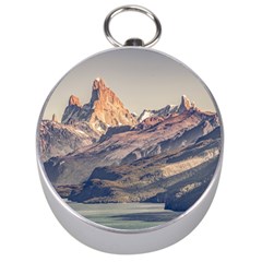 Fitz Roy And Poincenot Mountains Lake View   Patagonia Silver Compasses by dflcprints