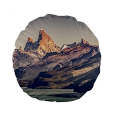 Fitz Roy And Poincenot Mountains Lake View   Patagonia Standard 15  Premium Flano Round Cushions by dflcprints