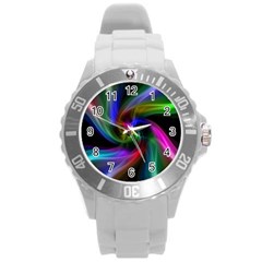 Abstract Art Color Design Lines Round Plastic Sport Watch (l) by Nexatart