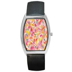 Pretty Painted Pattern Pastel Barrel Style Metal Watch by Nexatart