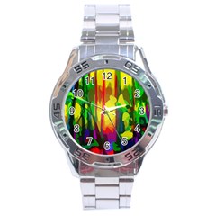 Abstract Vibrant Colour Botany Stainless Steel Analogue Watch by Nexatart