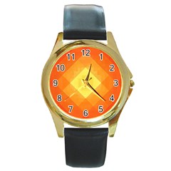 Pattern Retired Background Orange Round Gold Metal Watch by Nexatart