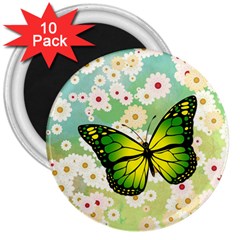 Green Butterfly 3  Magnets (10 Pack)  by linceazul