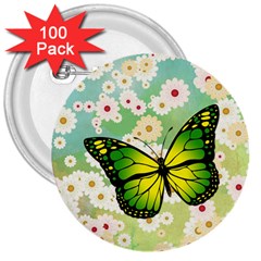 Green Butterfly 3  Buttons (100 Pack)  by linceazul