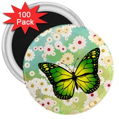 Green Butterfly 3  Magnets (100 Pack) by linceazul