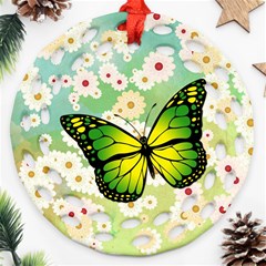 Green Butterfly Ornament (round Filigree) by linceazul