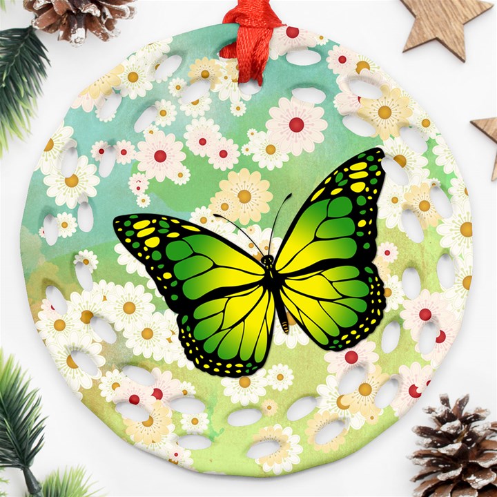 Green Butterfly Ornament (Round Filigree)