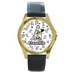 French Bulldog Round Gold Metal Watch by Valentinaart