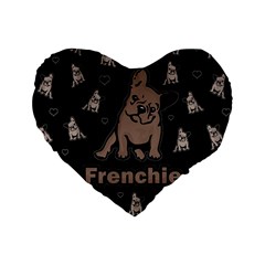 French Bulldog Standard 16  Premium Flano Heart Shape Cushions by Valentinaart