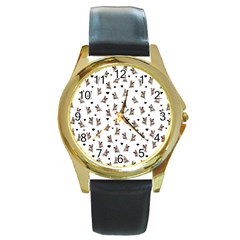 French Bulldog Round Gold Metal Watch by Valentinaart