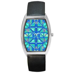 Grid Geometric Pattern Colorful Barrel Style Metal Watch by Nexatart