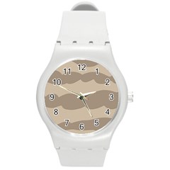 Pattern Wave Beige Brown Round Plastic Sport Watch (m) by Nexatart