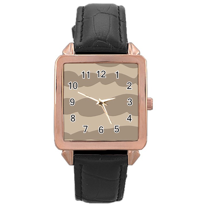 Pattern Wave Beige Brown Rose Gold Leather Watch 