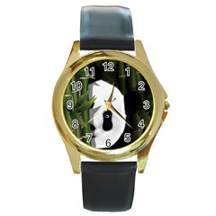 Panda Round Gold Metal Watch by Valentinaart