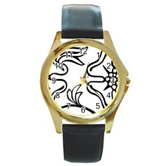 Decoration Pattern Design Flower Round Gold Metal Watch by Nexatart