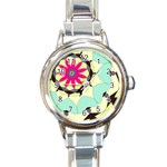 Pink Flower Round Italian Charm Watch Front