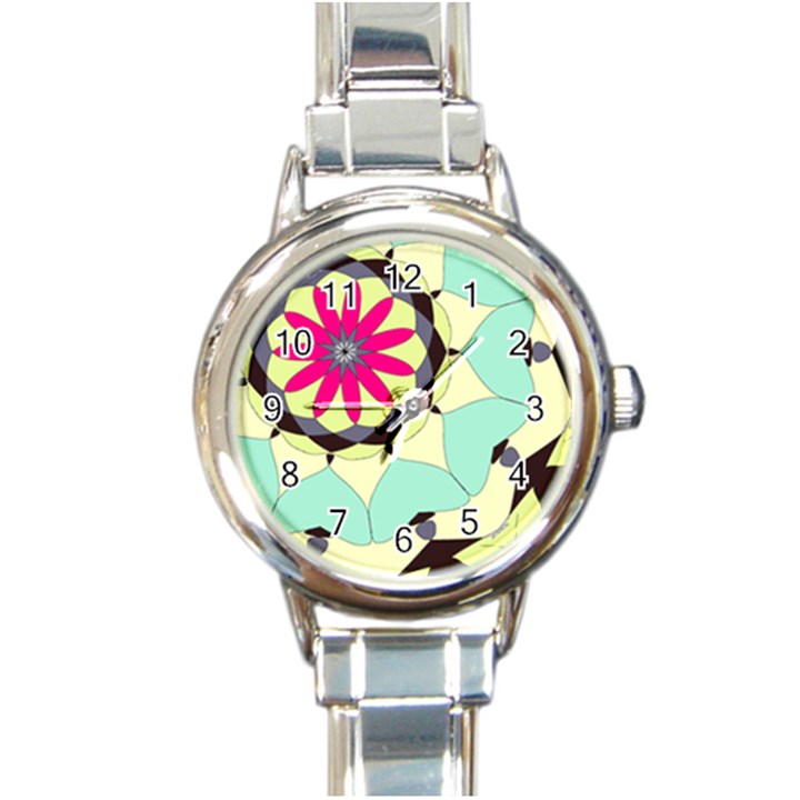 Pink Flower Round Italian Charm Watch